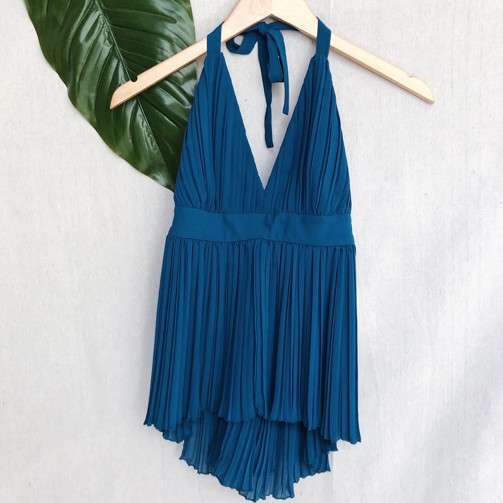 NWT Tildon Pleated Halter Top - Teal Moroccan